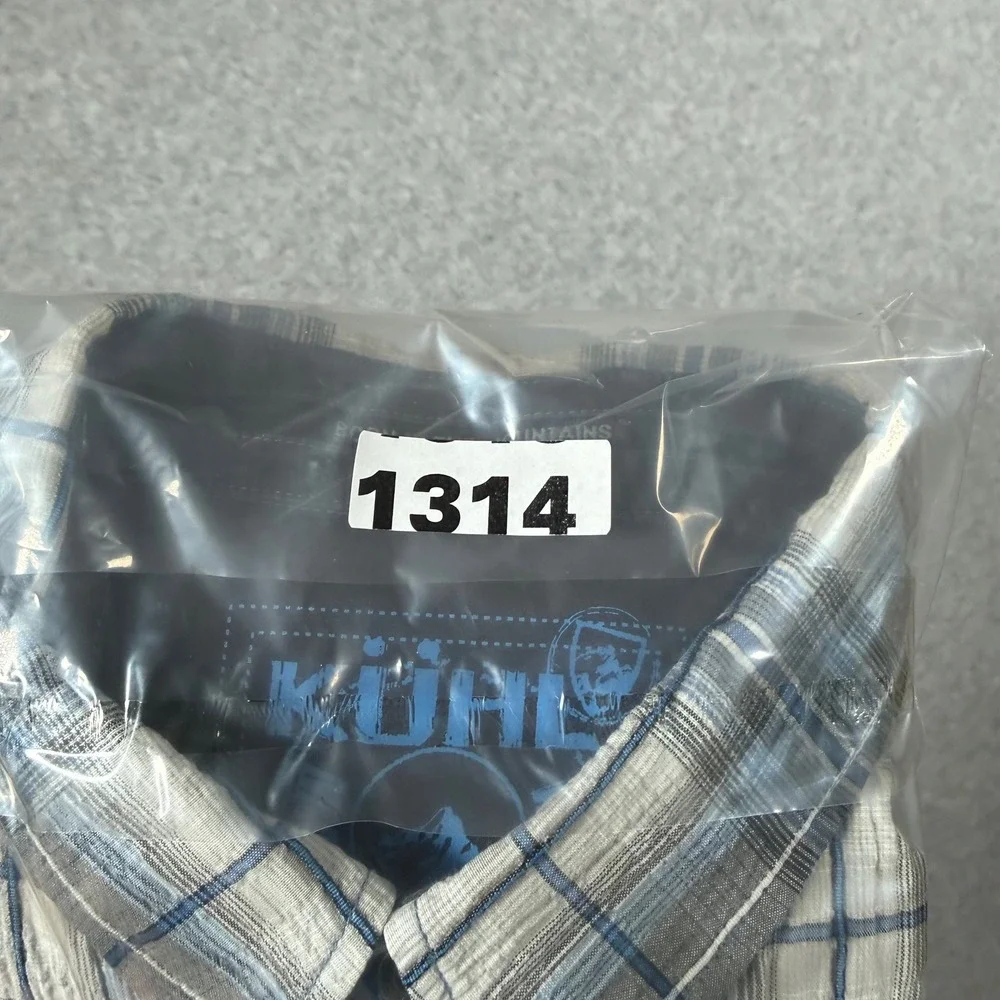 Kuhl Mens Large Blue Grey Plaid Short Sleeve Button Down Mountain Shirt Cotton - Picture 16 of 16